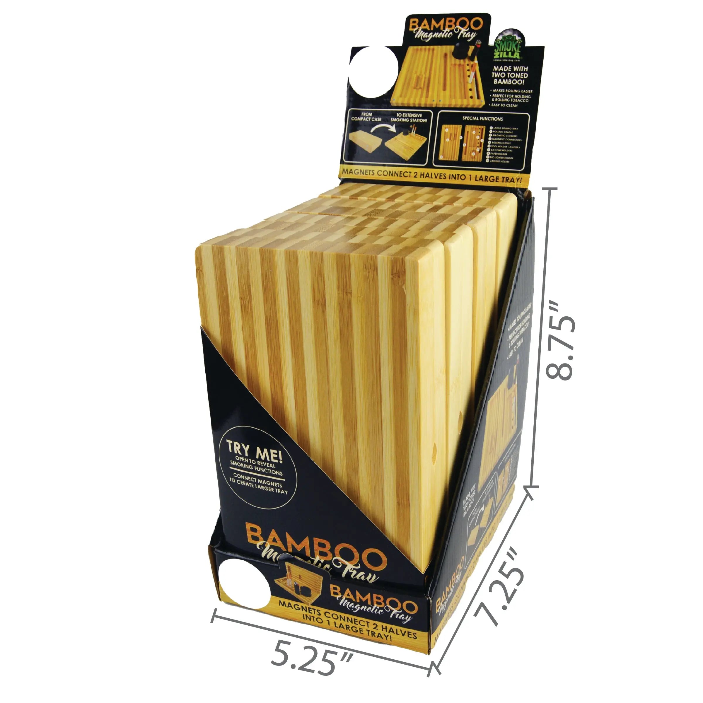 Bamboo Magnetic Roll Tray Smoker Station - 4 Pieces Per Retail Ready Display 21917 SMOKEZILLA
