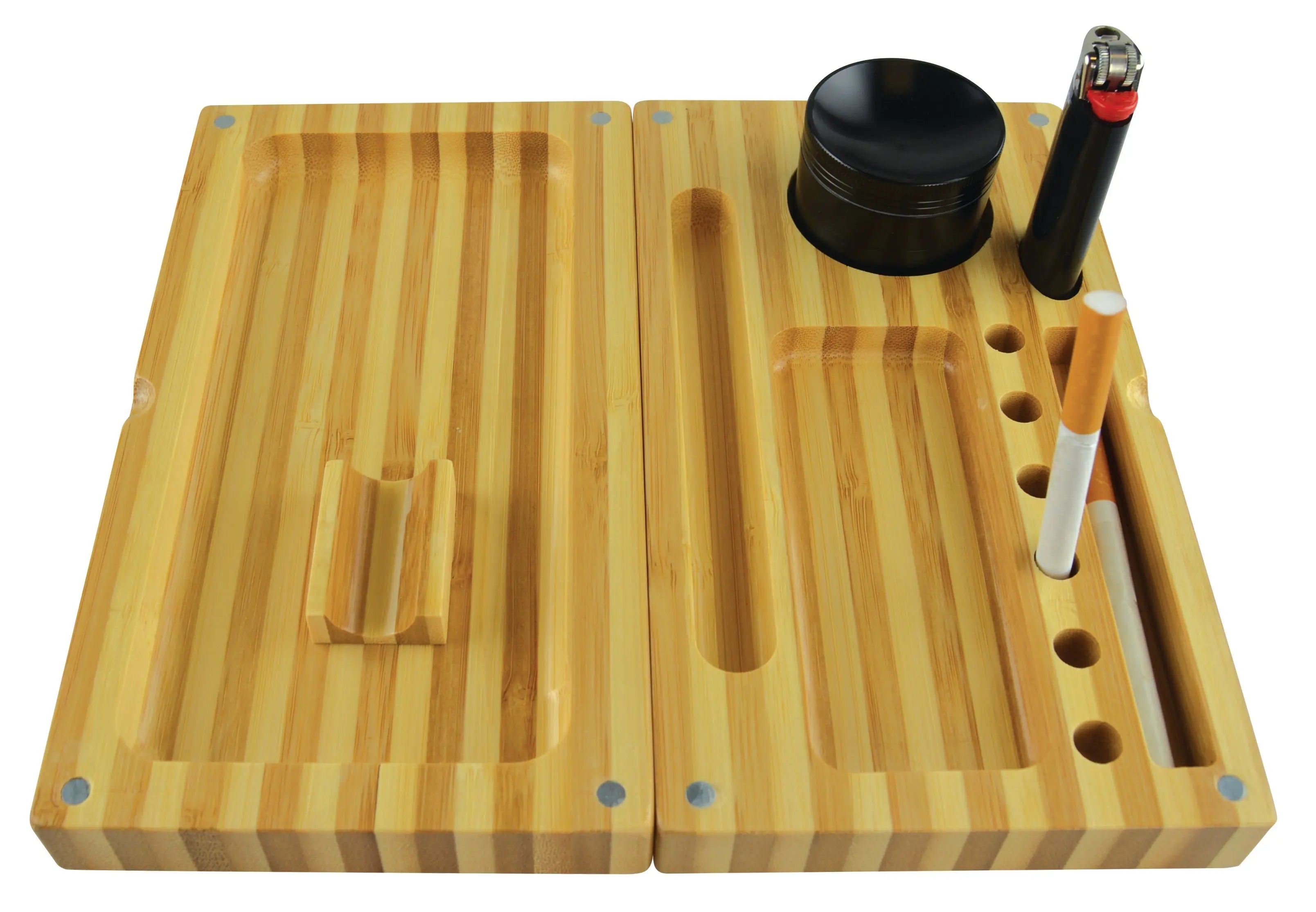 Bamboo Magnetic Roll Tray Smoker Station - 4 Pieces Per Retail Ready Display 21917 SMOKEZILLA
