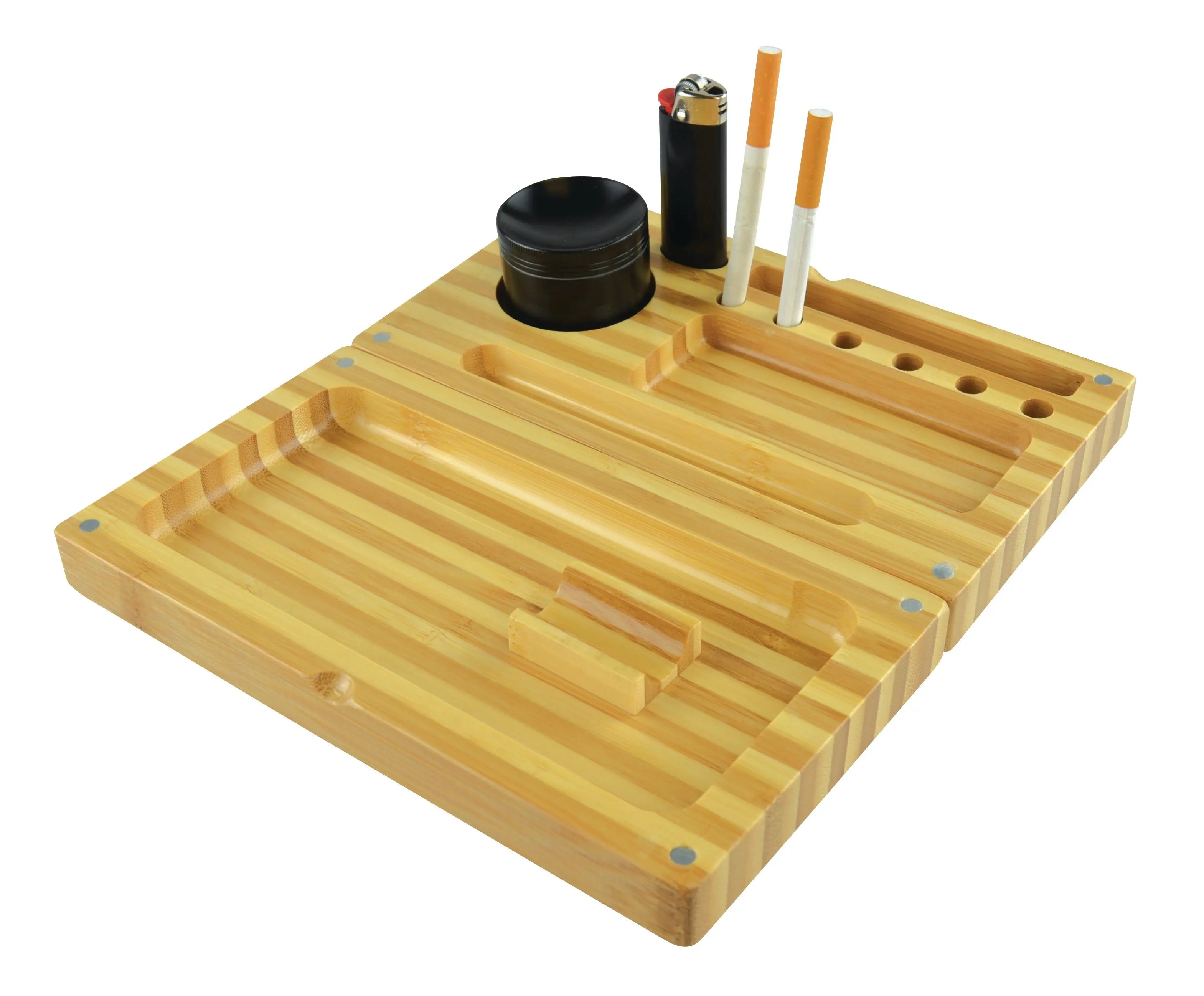Bamboo Magnetic Roll Tray Smoker Station - 4 Pieces Per Retail Ready Display 21917 SMOKEZILLA