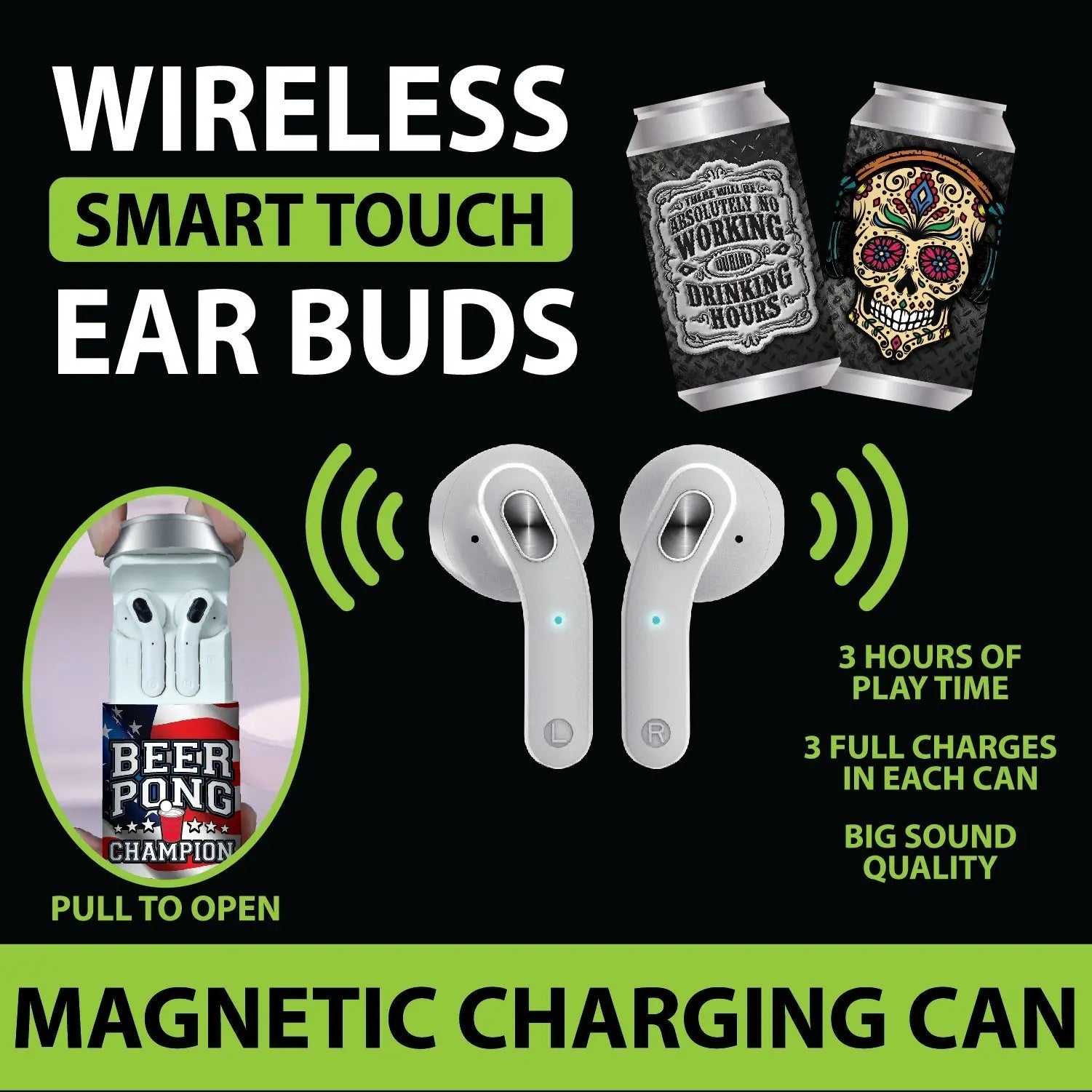 Wireless Earbuds with Printed Charging Can - 6 Pieces Per Retail Ready Display 21939 GADGET GEAR