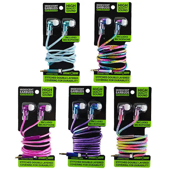 Wired Earbuds Iridescent with Mic - 6 Pieces Per Retail Ready Display 21946 GADGET GEAR
