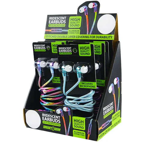 Wired Earbuds Iridescent with Mic - 6 Pieces Per Retail Ready Display 21946 GADGET GEAR
