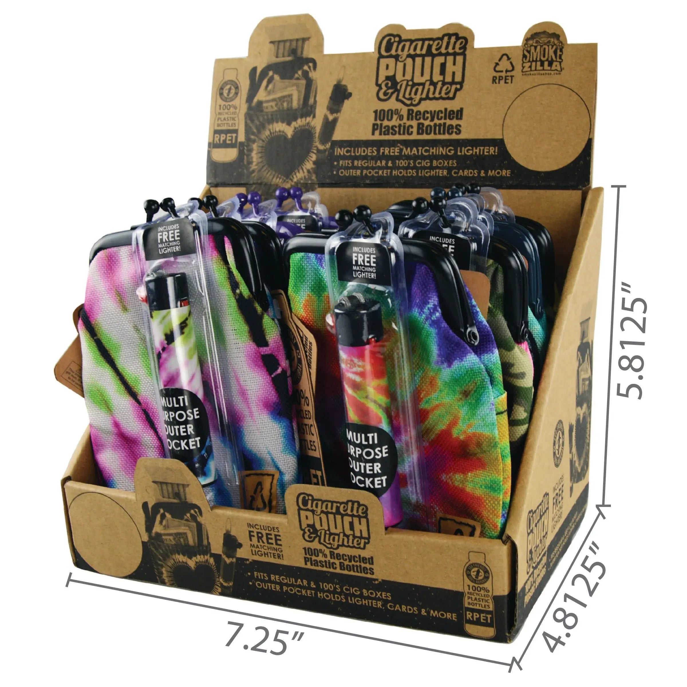rPET Cigarette Pouch with Bonus Lighter - 8 Pieces Per Retail Ready Display 22059 SMOKEZILLA