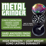Metal 3 Piece Grinder with Dome Lid - 6 Pieces Per Retail Ready Display 22062 SMOKEZILLA