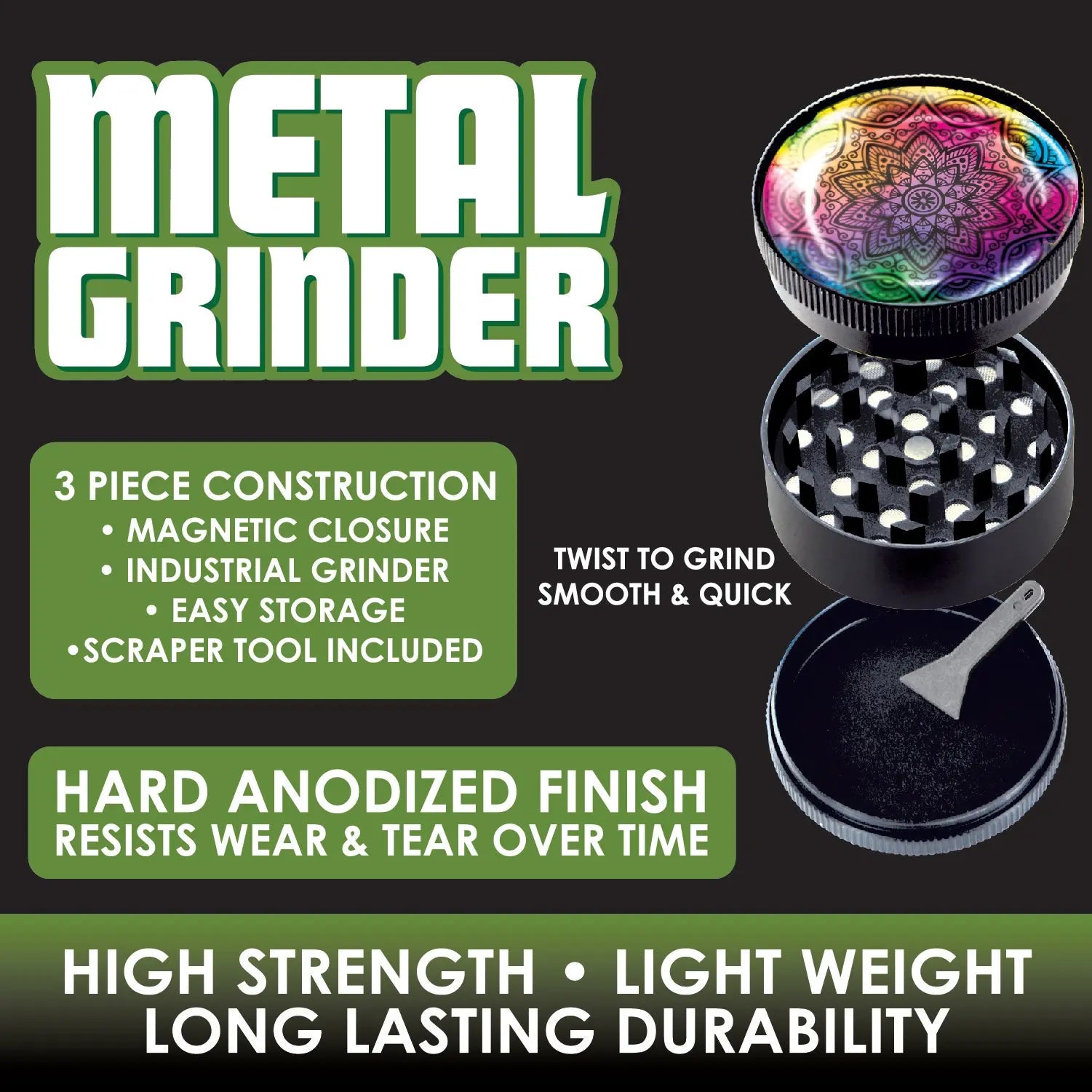 Metal 3 Piece Grinder with Dome Lid - 6 Pieces Per Retail Ready Display 22062 SMOKEZILLA