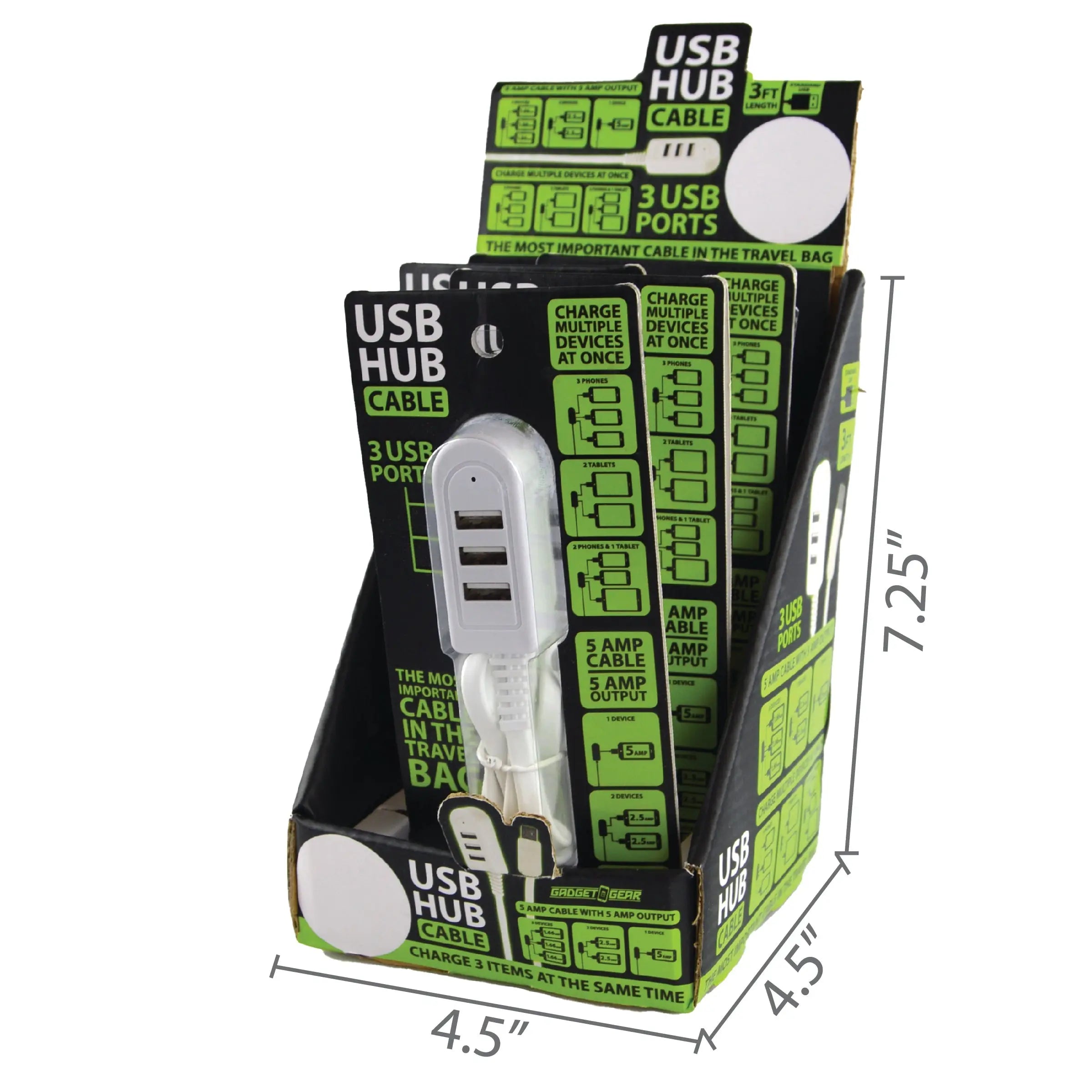 Charging Hub USB 3 Port USB 5 Amp - 6 Pieces Per Retail Ready Display 22084 GADGET GEAR