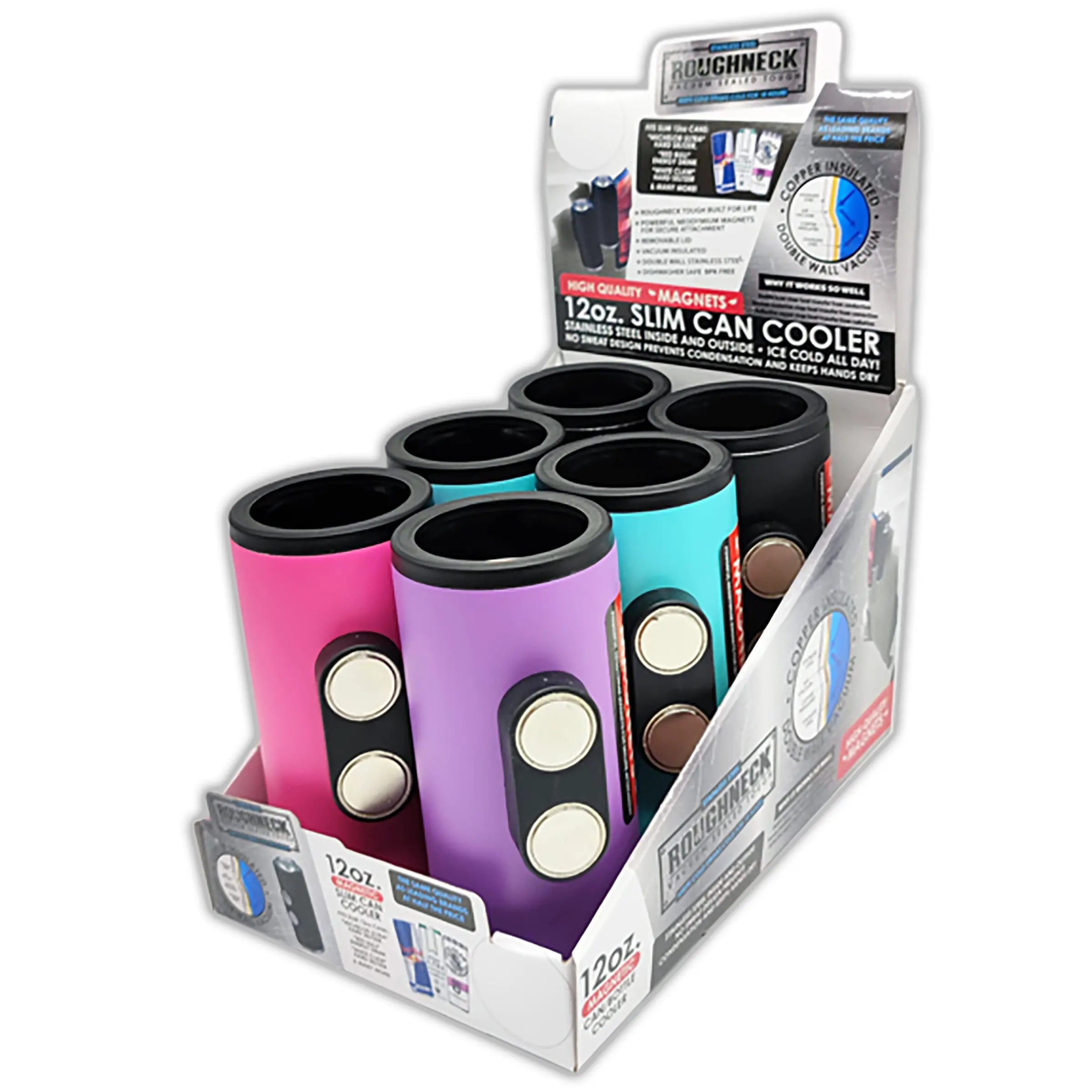Neoprene Magnetic Slim Can Cooler - 6 Pieces Per Retail Ready Display 22141 ROUGHNECK