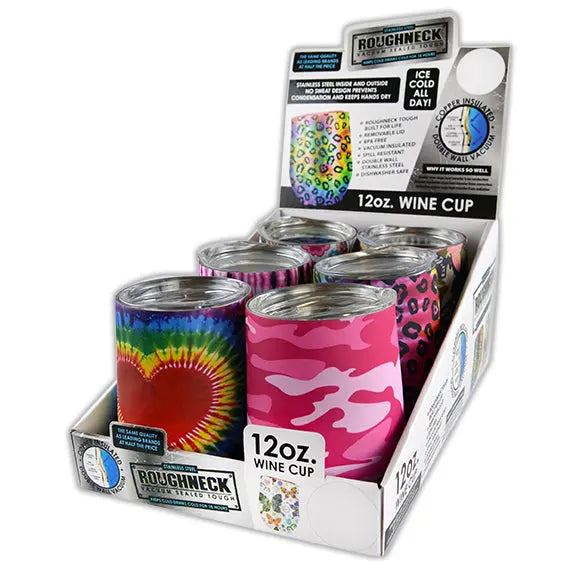 12 oz Insulated Stainless-Steel Wine Cup - 6 Pieces Per Retail Ready Display 22265 ROUGHNECK