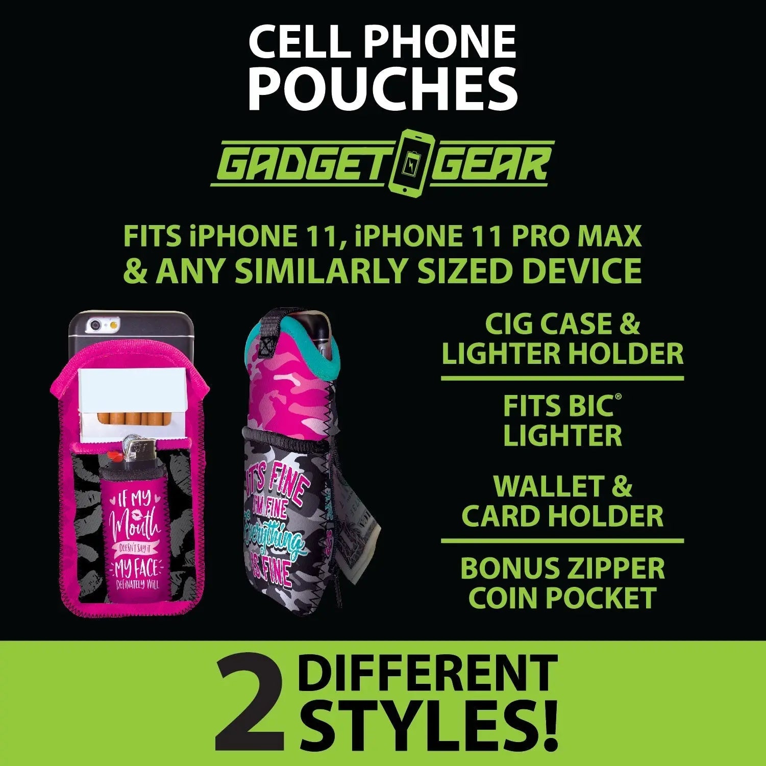Cell Phone Pouch Neoprene with Pocket - 6 Pieces Per Retail Ready Display 88324 GADGET GEAR