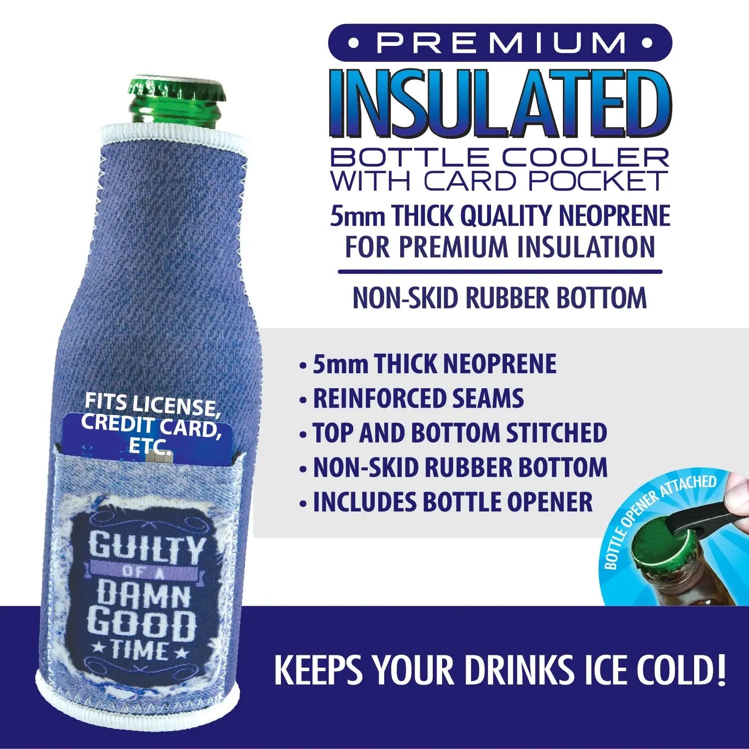 Neoprene 16 Oz bottle suit Cooler with Card Pocket - 6 Per Retail Ready Display 26457 POLAR GEAR