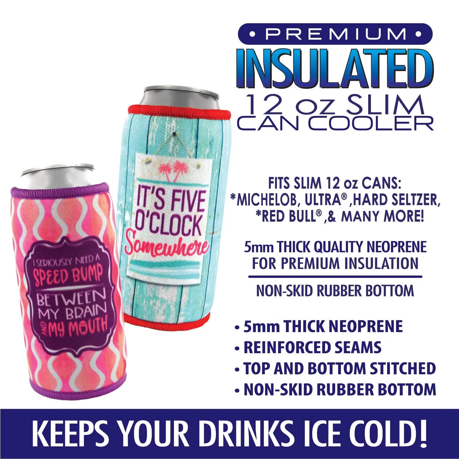 Neoprene Slim Can Cooler - 6 Pieces Per Retail Ready Display 22470 POLAR GEAR
