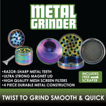 Metal 4 Piece Rainbow Grinder with Magnetic Closure - 6 Pieces Per Retail Ready Display 22522 SMOKEZILLA