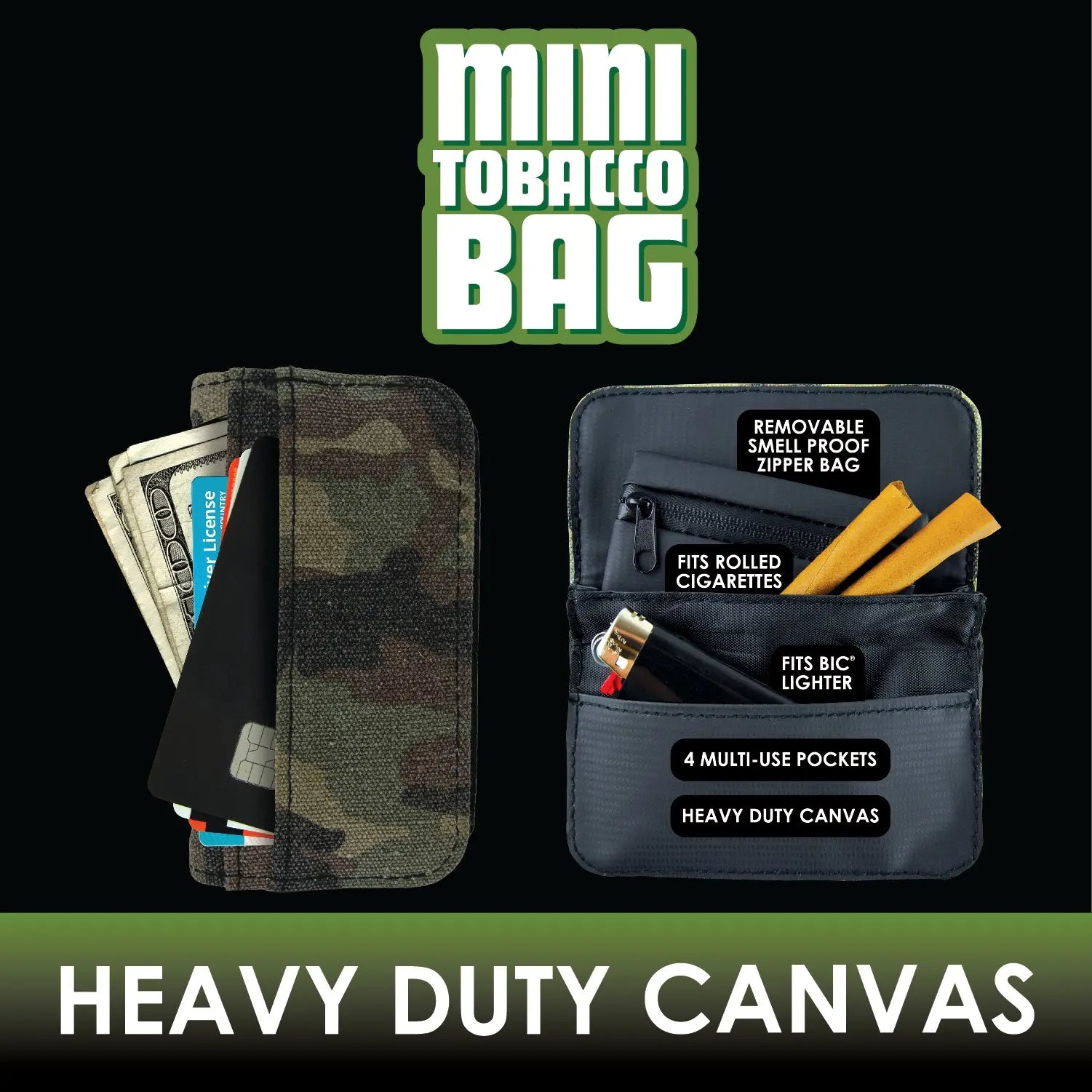 Canvas Small Tobacco Bag with Zipper Bag - 6 Pieces Per Retail Ready Display 22540 SMOKEZILLA