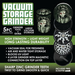 Plastic 5 Piece Grinder with Vacuum Sealed Container - 6 Pieces Per Retail Ready Display 22578 SMOKEZILLA