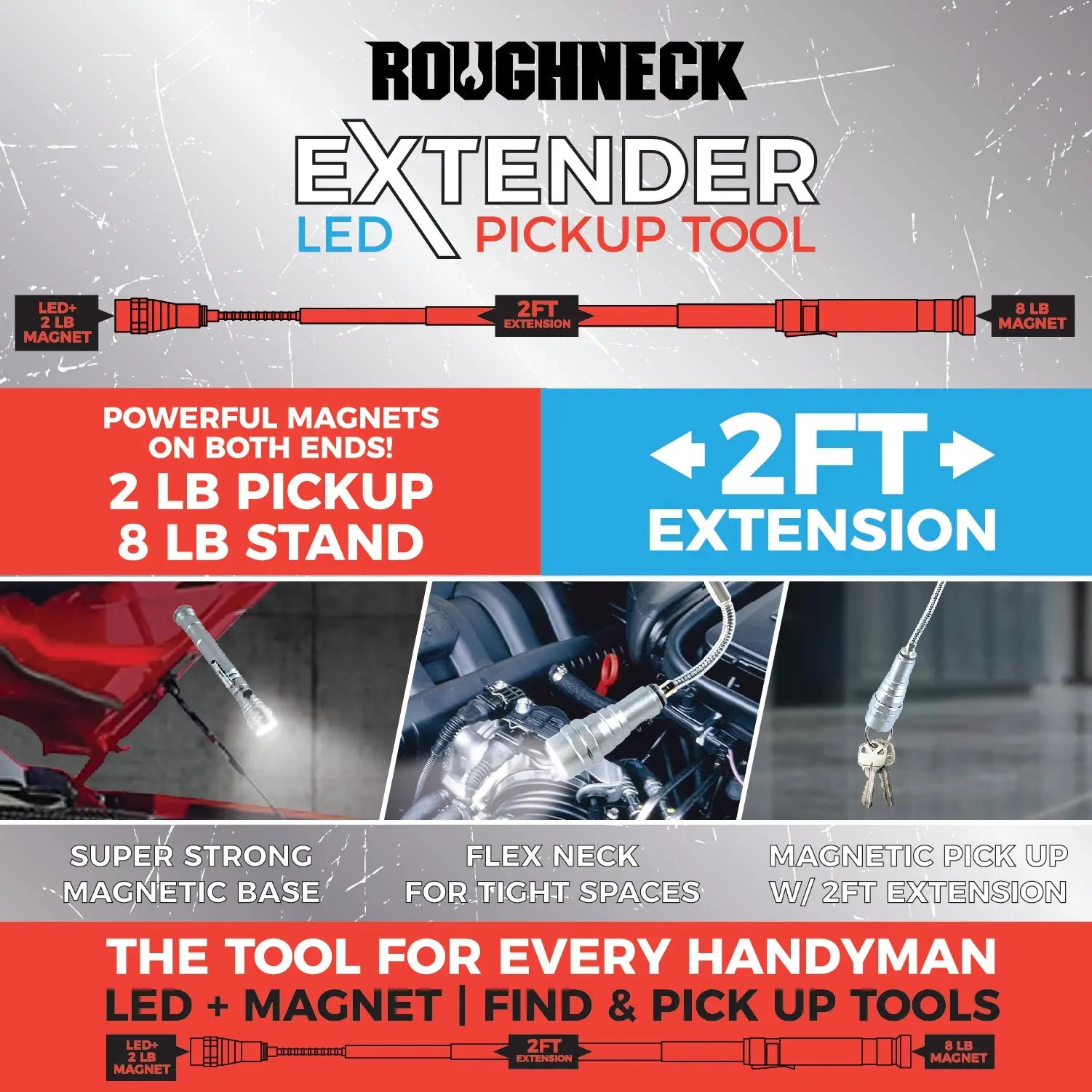LED Flashlight Extender Tool with Magnetic Stand - 6 Pieces Per Retail Ready Display 22583 ROUGHNECK