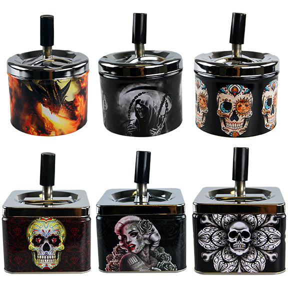 Push Down Metal Ashtray- 6 Per Retail Ready Wholesale Display 22639 SMOKEZILLA