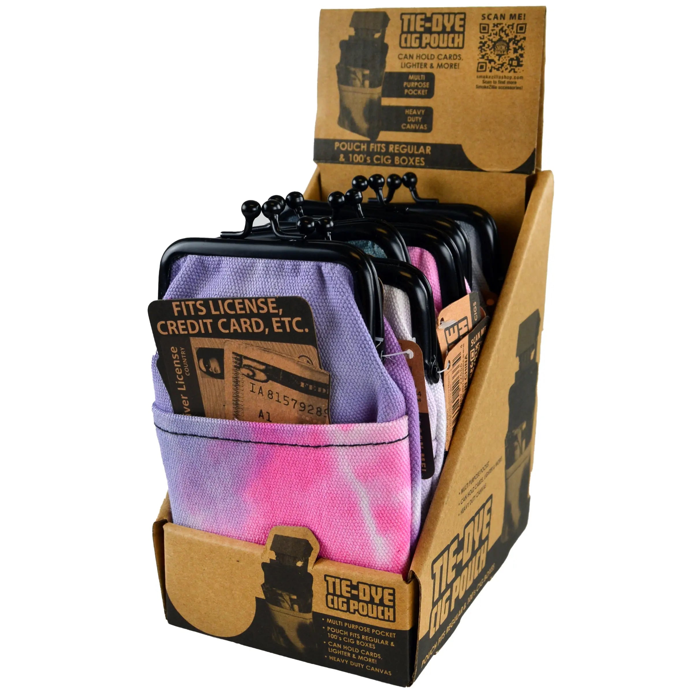 Canvas Tie Dye Cigarette Pouch - 6 Pieces Per Retail Ready Display 22666 SMOKEZILLA