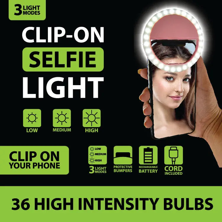 Rechargeable Clip On Selfie Light - 6 Pieces Per Retail Ready Display 22669 GADGET GEAR