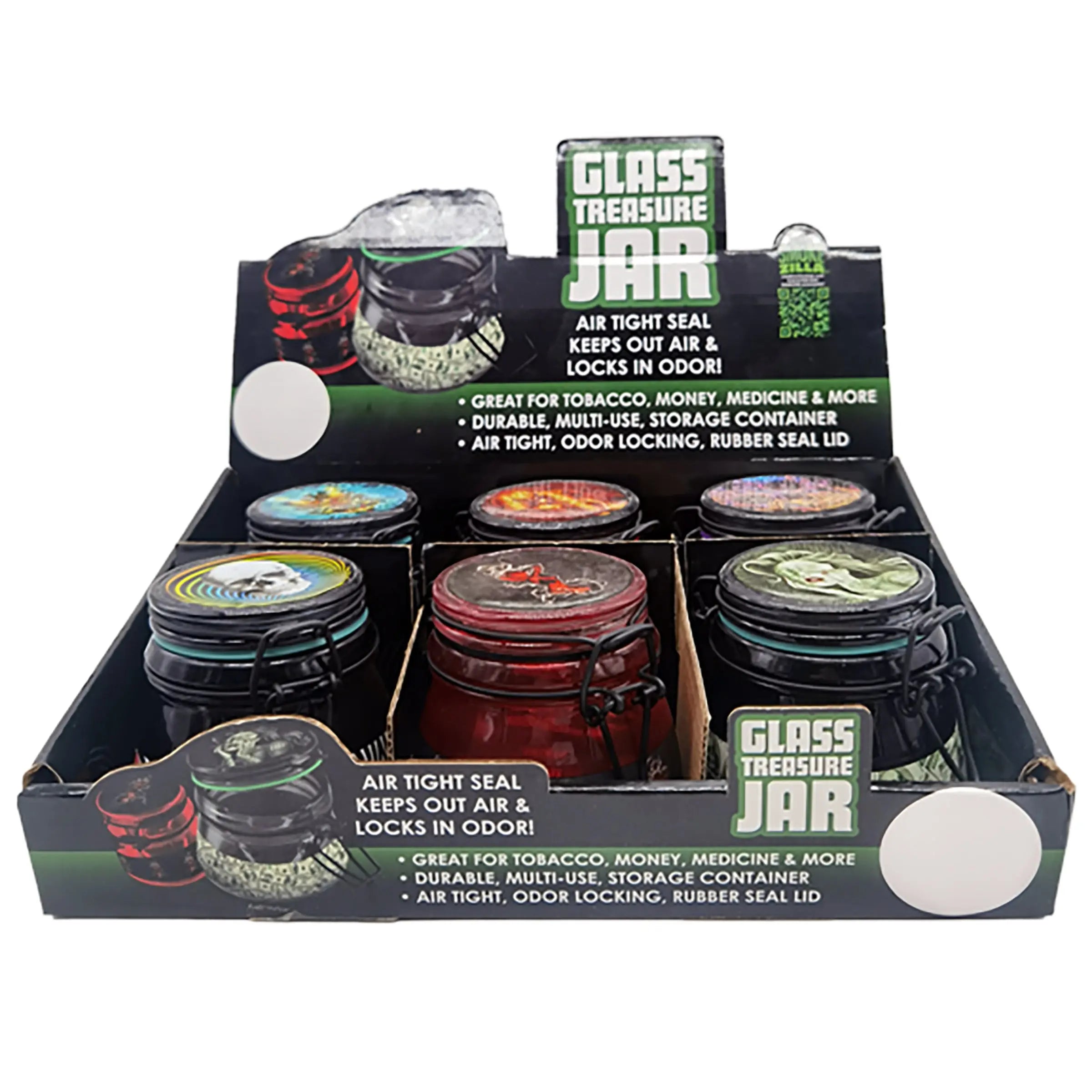 Glass Storage Jar with Clasp - 6 Pieces Per Retail Ready Display 22680 SMOKEZILLA