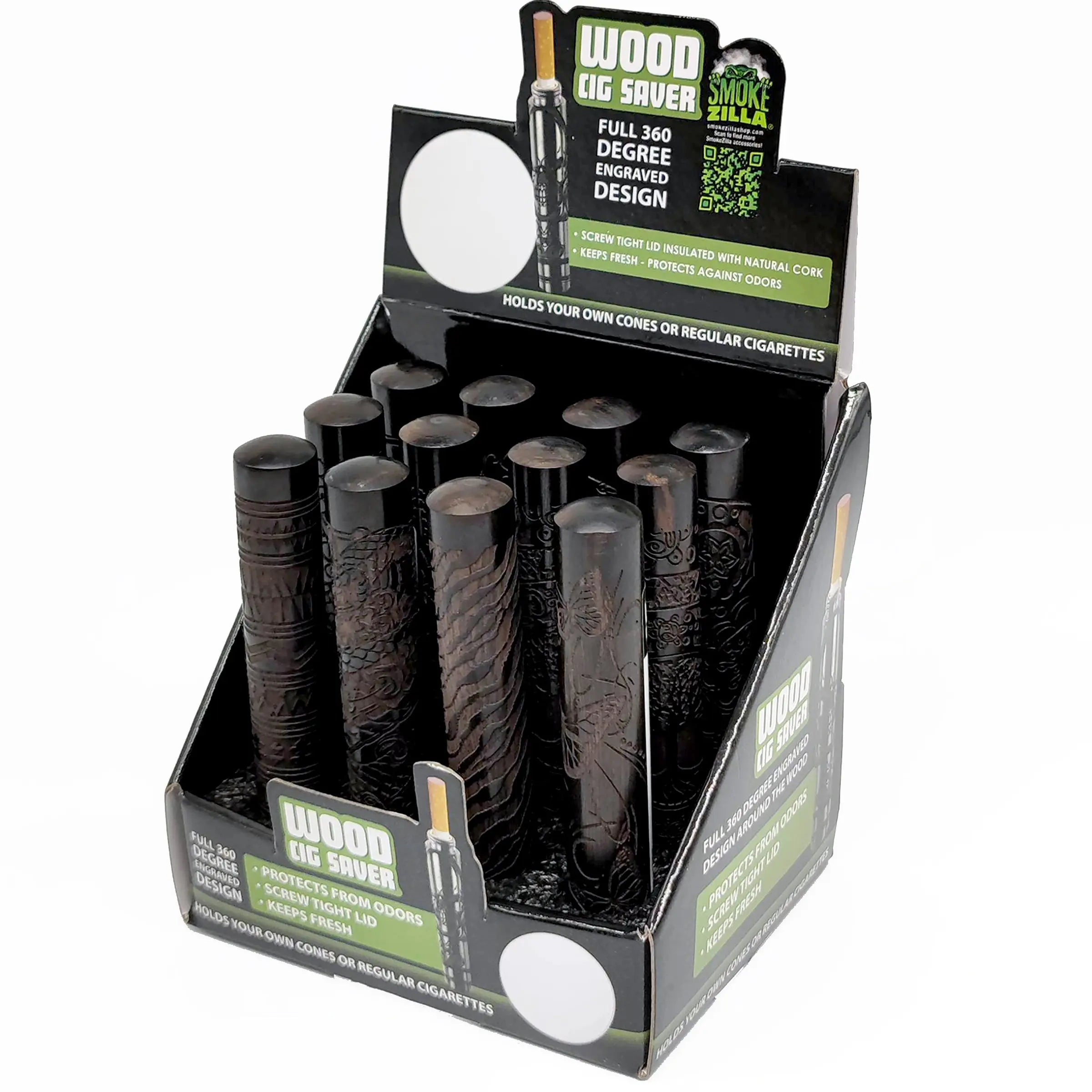 Wood Cigarette Saver Tube - 12 Pieces Per Retail Ready Display 22689 SMOKEZILLA