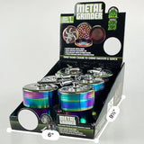 Metal 4 Piece Rainbow Grinder with Crank - 6 Pieces Per Retail Ready Display 22703 SMOKEZILLA