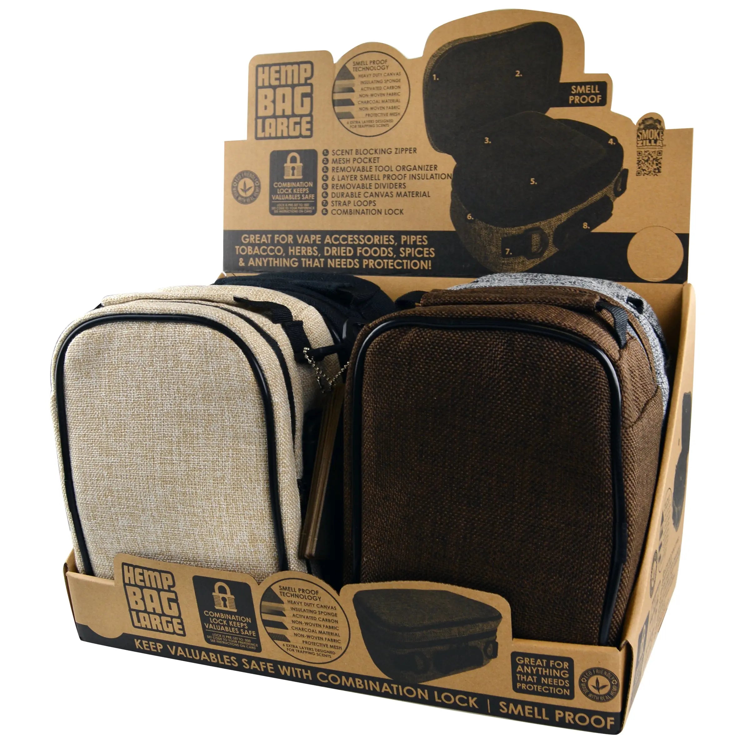 Smell Proof Canvas Lock Bag with Tool Organizer - 4 Pieces Per Retail Ready Display 22711 SMOKEZILLA