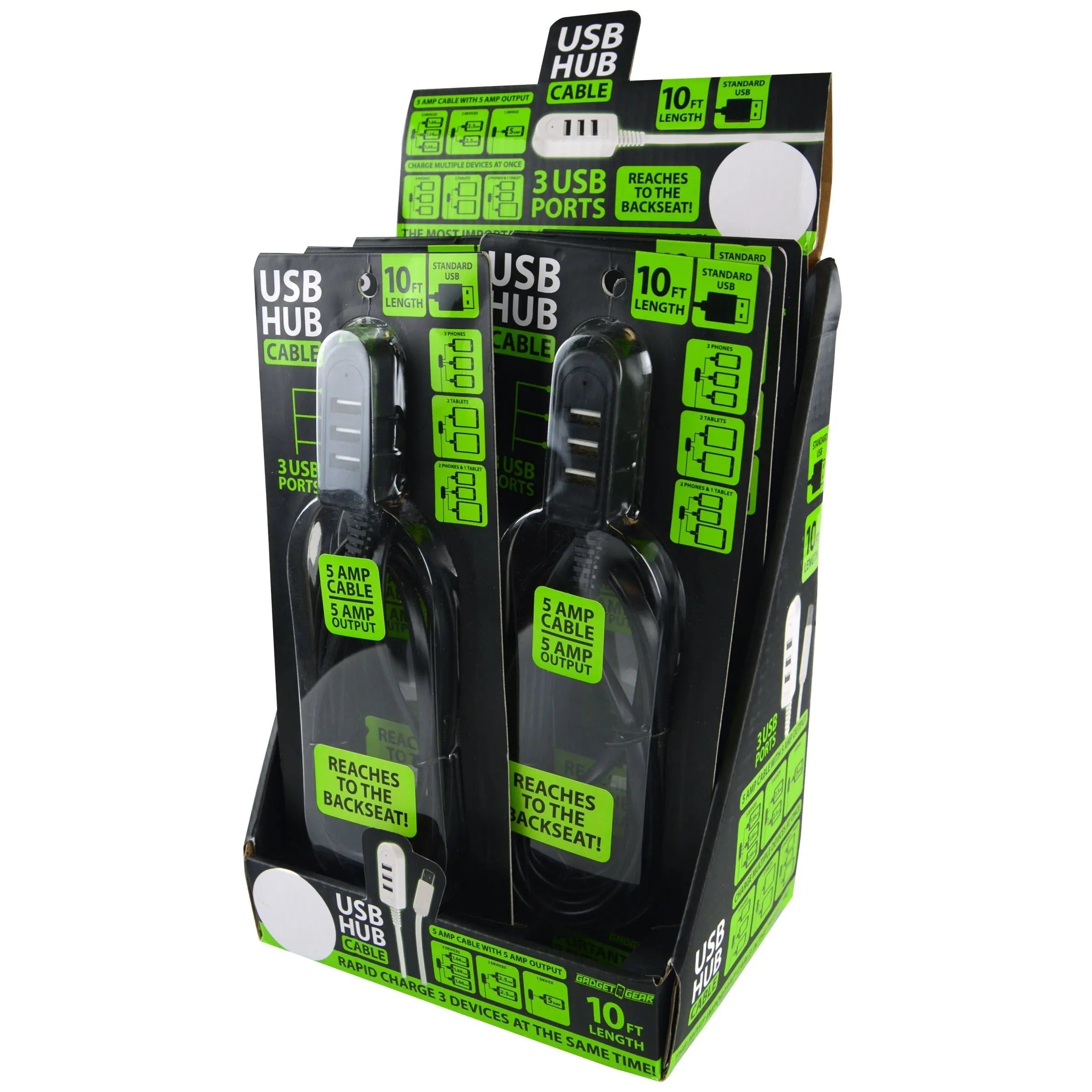Charging Hub 3 Port USB 5 Amp - 6 Pieces Per Retail Ready Display 22713 GADGET GEAR