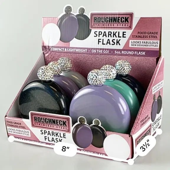5 oz Stainless-Steel Round Flask with Sparkle Lid - 6 Pieces Per Retail Ready Display 22772 ROUGHNECK
