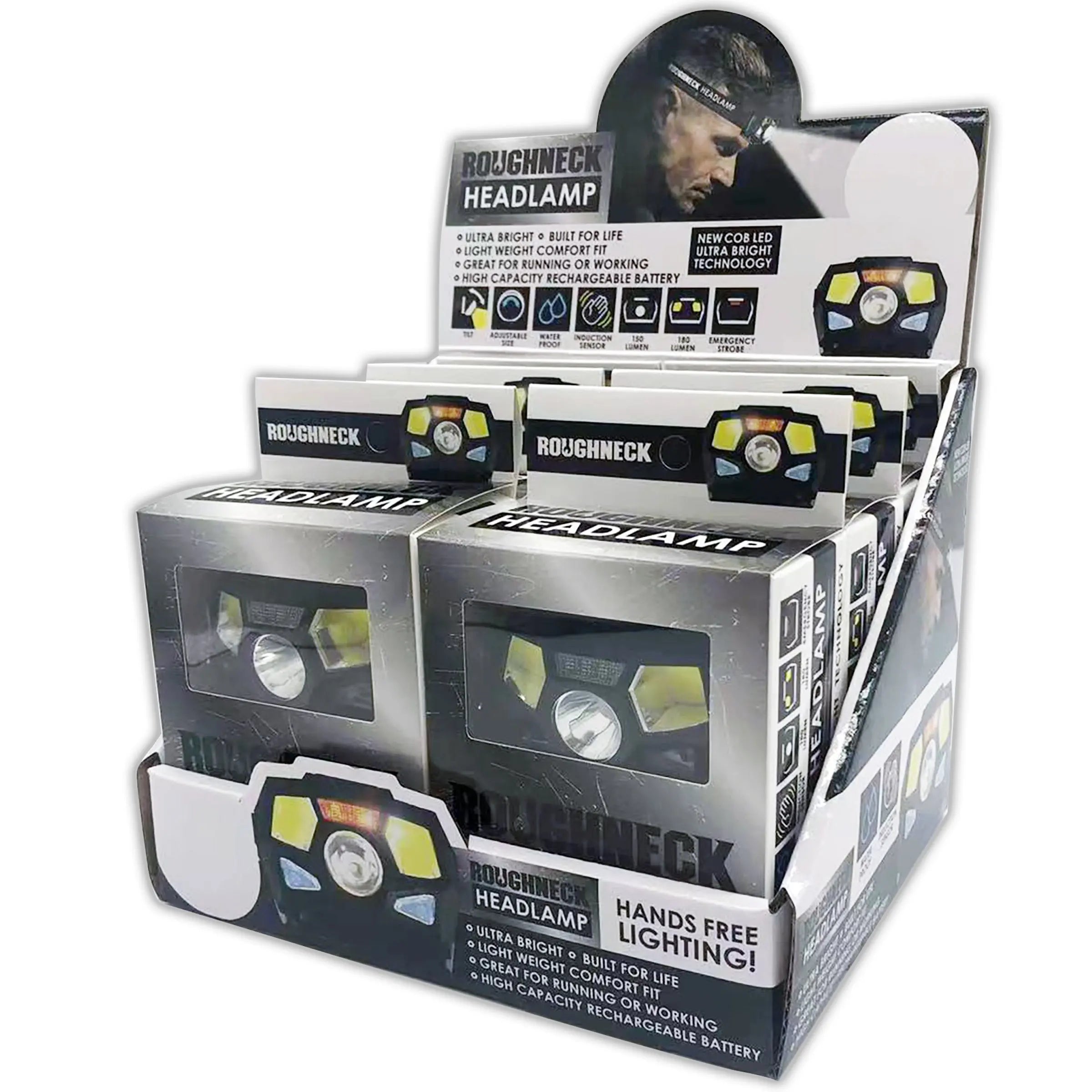 Rechargeable LED Headlamp Flashlight - 6 Pieces Per Retail Ready Display 22801 ROUGHNECK
