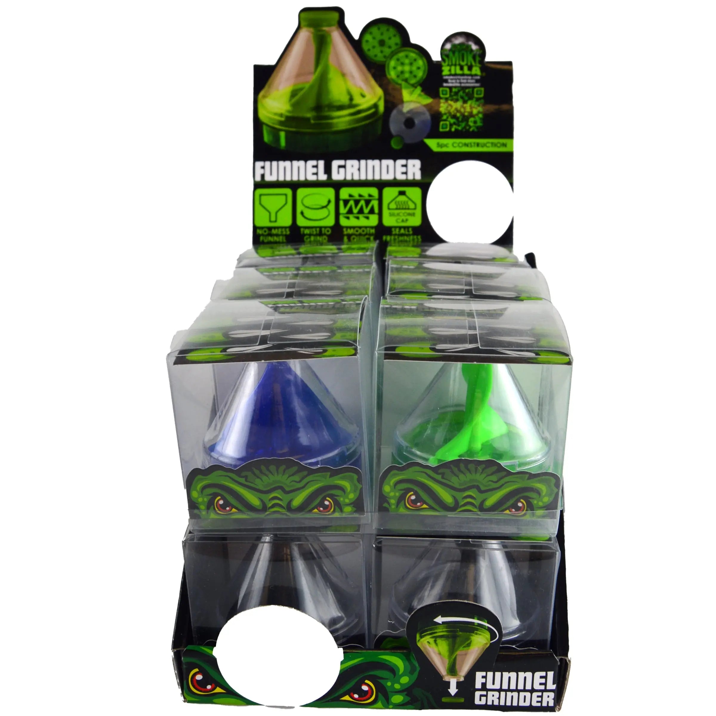 Plastic 5 Piece Funnel Grinder - 12 Pieces Per Retail Ready Display 22805 SMOKEZILLA