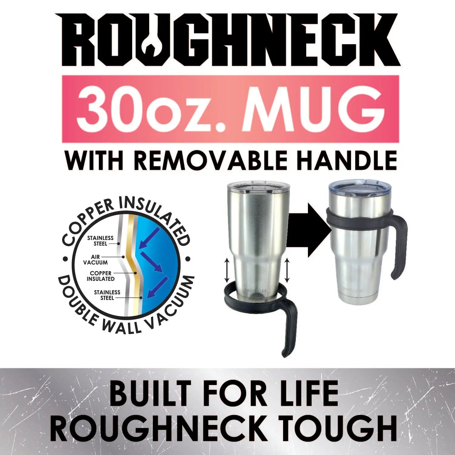 30 oz Insulated Stainless-Steel Cup with Handle Assortment Floor Display - 36 Pieces Per Retail Ready Display 88360 ROUGHNECK
