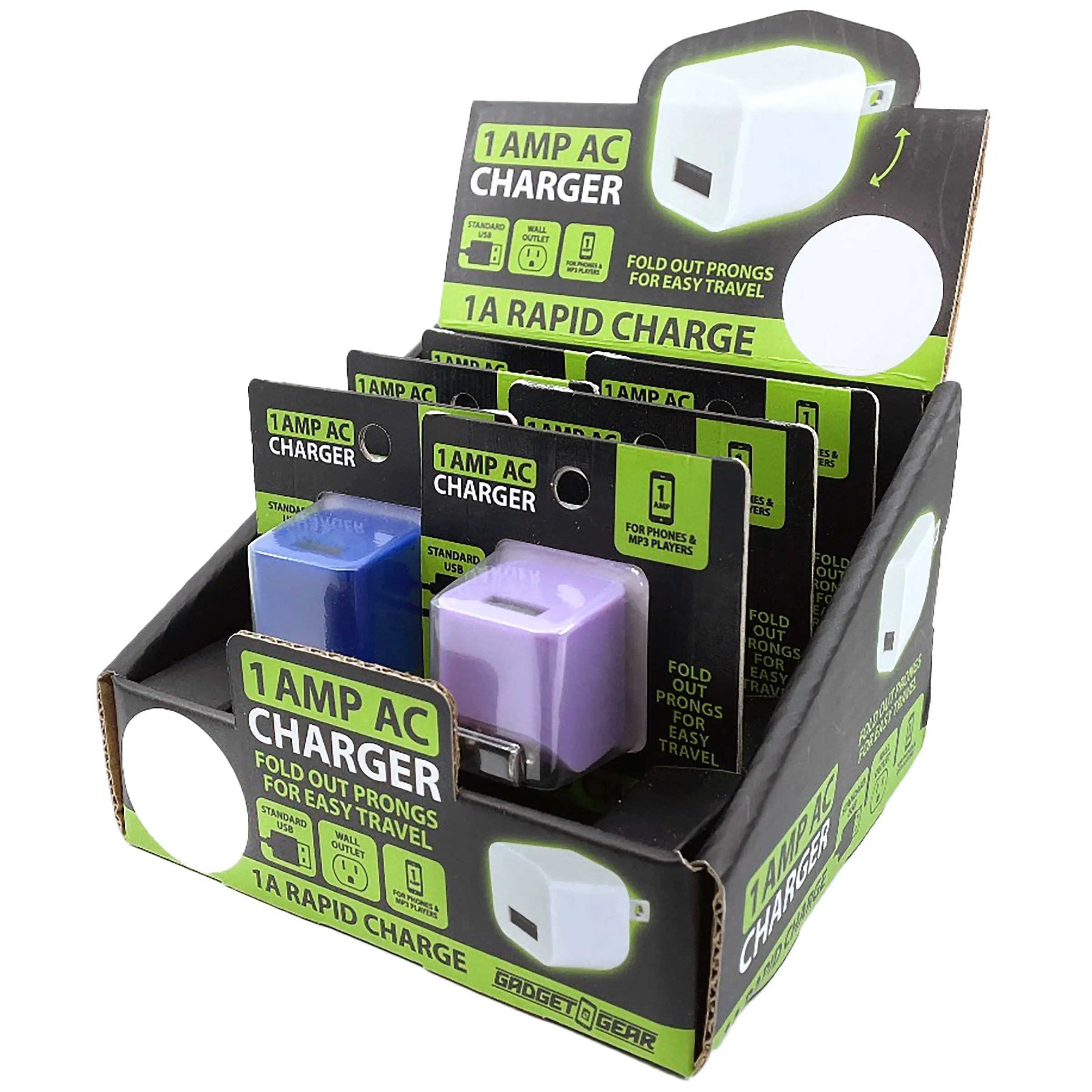 AC Wall Charger with USB Port 1 Amp - 6 Pieces Per Retail Ready Display 22853 GADGET GEAR