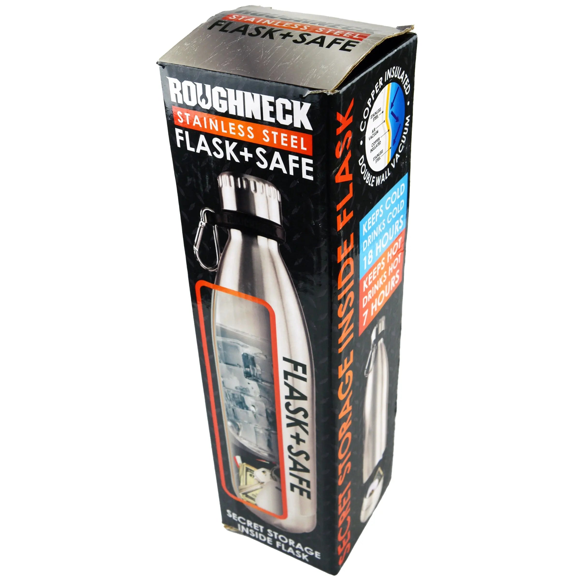 18 oz Stainless-Steel Flask and Safe - 6 Pieces Per Retail Ready Display 22931 ROUGHNECK
