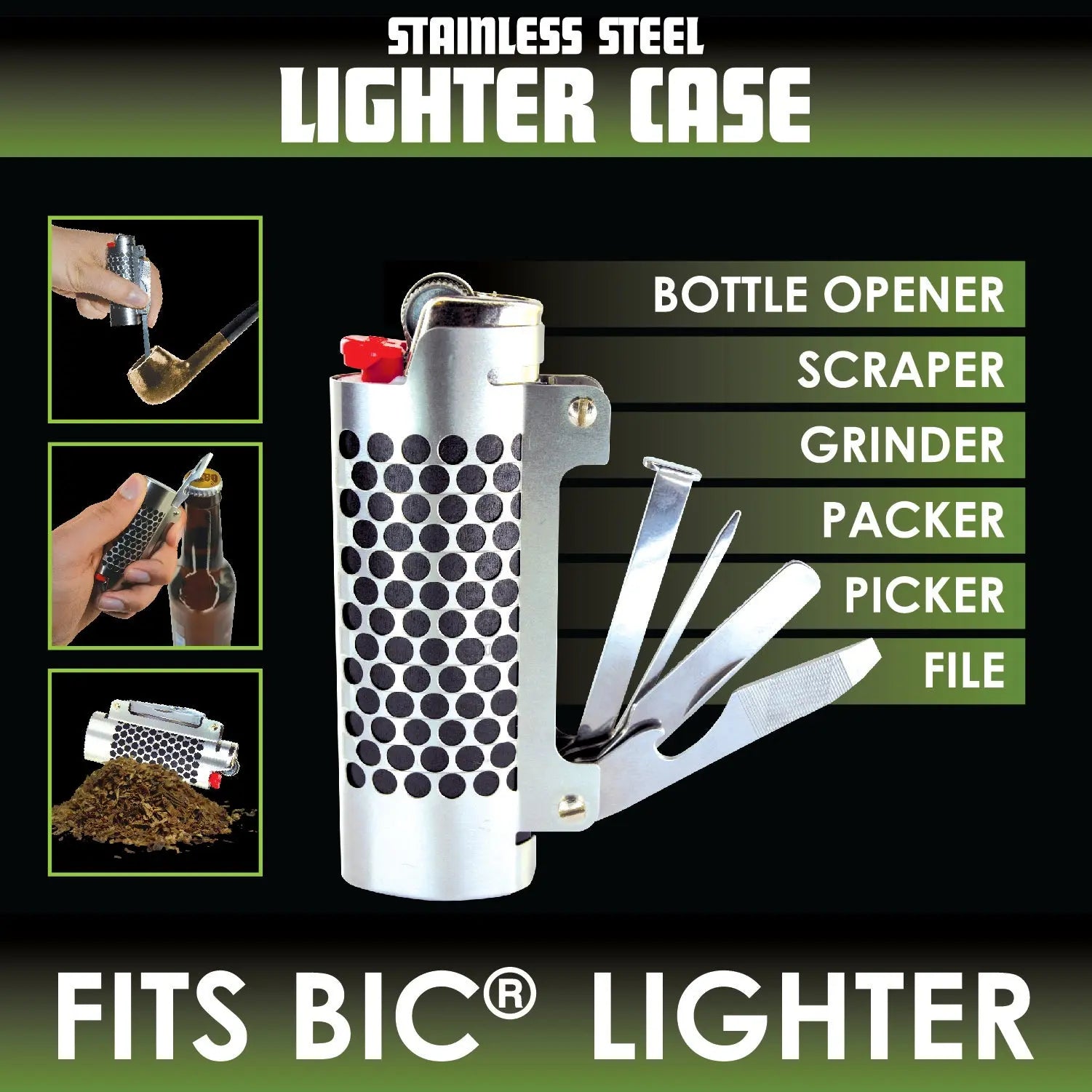 Metal Grinder Lighter Case with Tools- 6 Pieces Per Retail Ready Display 23076 SMOKEZILLA