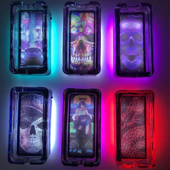 Glass Ashtray with LED Light Design - 6 Pieces Per Retail Ready Display 23103 SMOKEZILLA