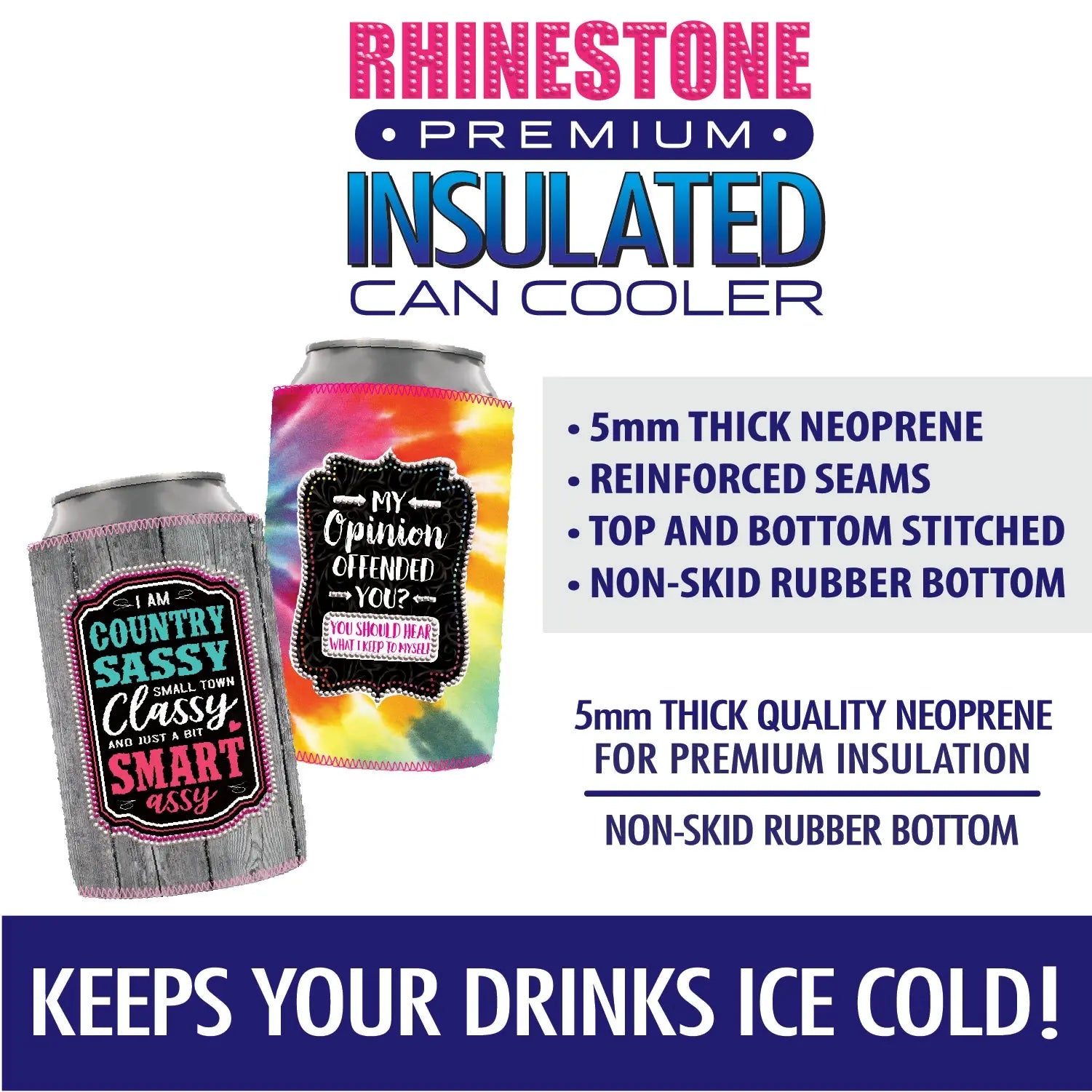 Neoprene Rhinestone Can and Bottle Cooler - 6 Per Retail Ready Display 23133 POLAR GEAR
