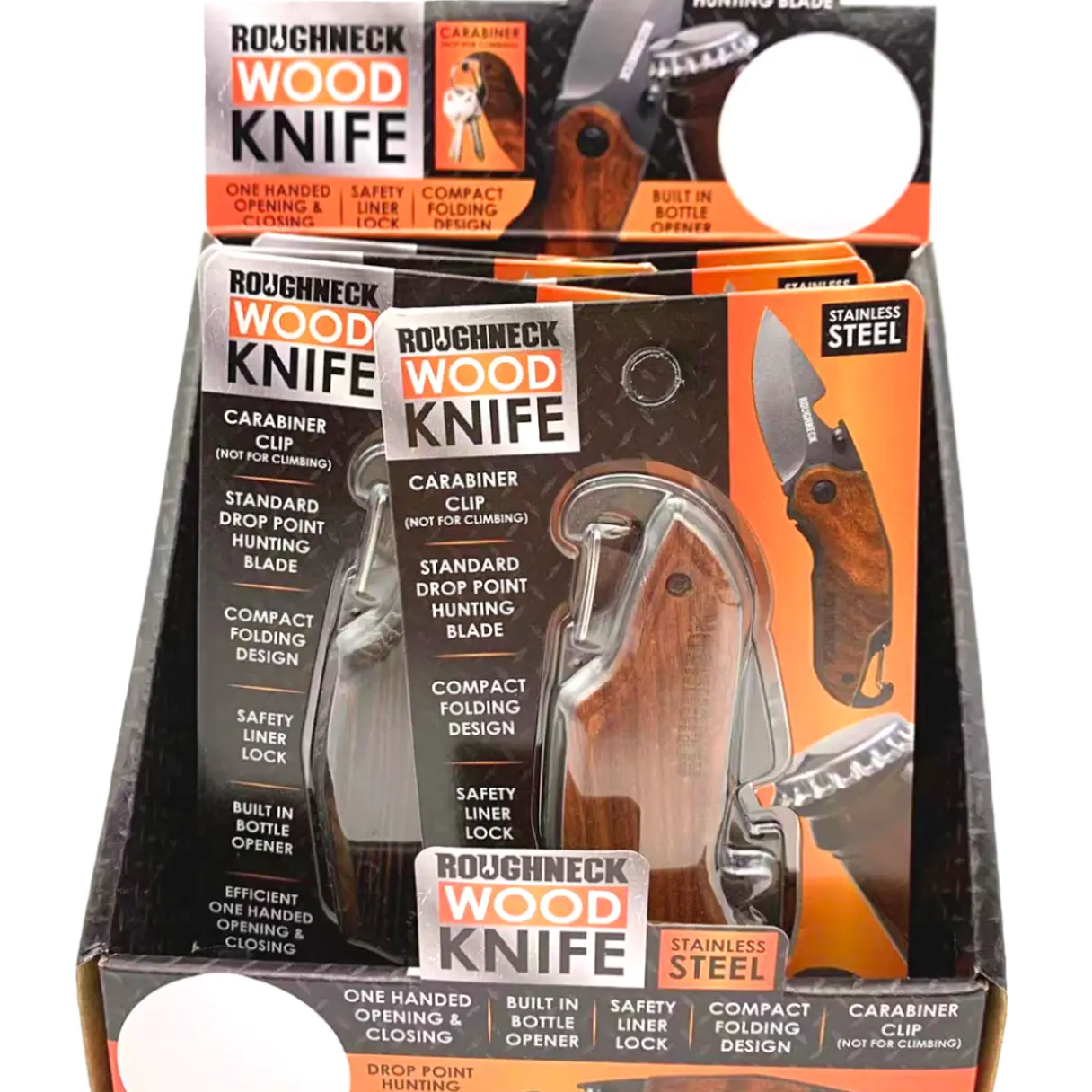 Pocket Knife with Wood Grain Handle - 6 Pieces Per Retail Ready Display 23384 ROUGHNECK