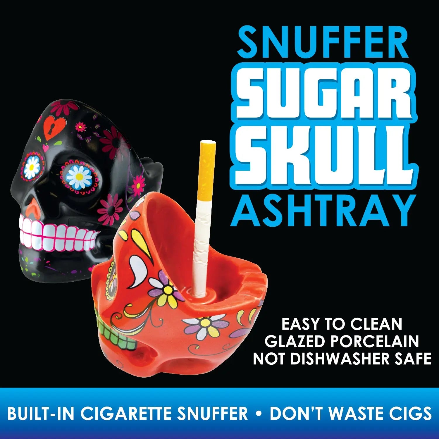 3D Ceramic Skull Snuffer Ashtray - 6 Pieces Per Retail Ready Display 23535 SMOKEZILLA