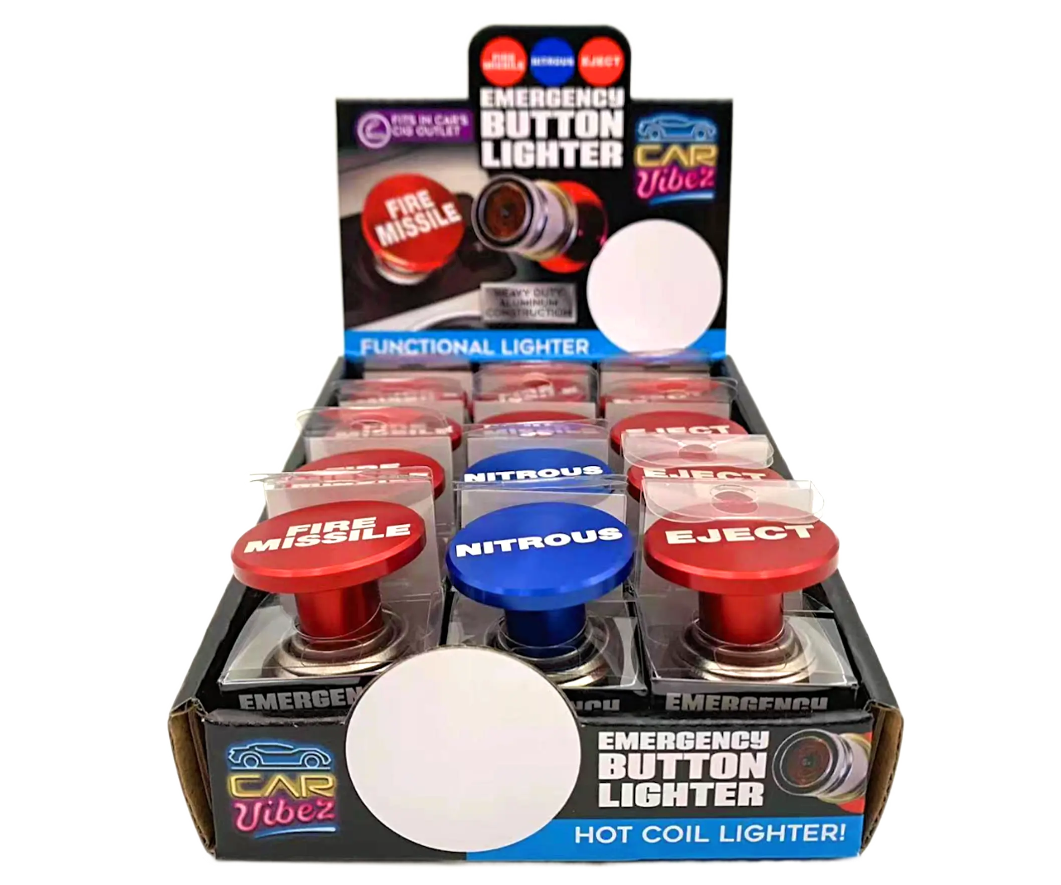 Electric Coil Button Lighter - 12 Pieces Per Retail Ready Display 23577 CAR VIBEZ