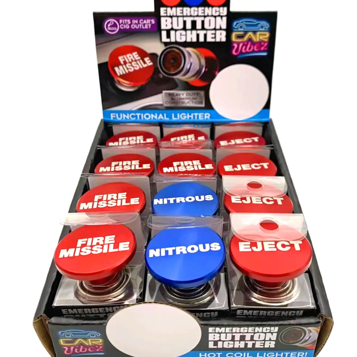 Electric Coil Button Lighter - 12 Pieces Per Retail Ready Display 23577 CAR VIBEZ