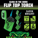 Glow In The Dark Flip Top Torch Lighter - 15 Pieces Per Retail Ready Display 23602 SMOKEZILLA