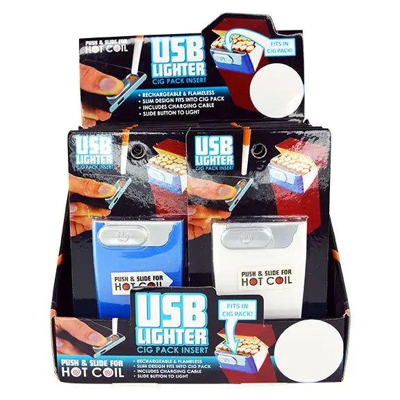 Cigarette Pack Thin USB Coil Lighter - 12 Pieces Per Retail Ready Display 23607 NOVELTY INC