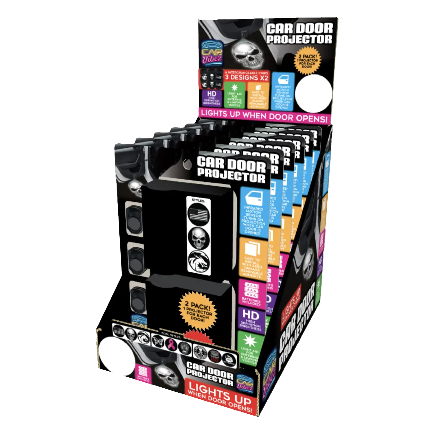 Car Door Light Projector with Assorted Designs - 6 Pieces Per Retail Ready Display 23694 CAR VIBEZ