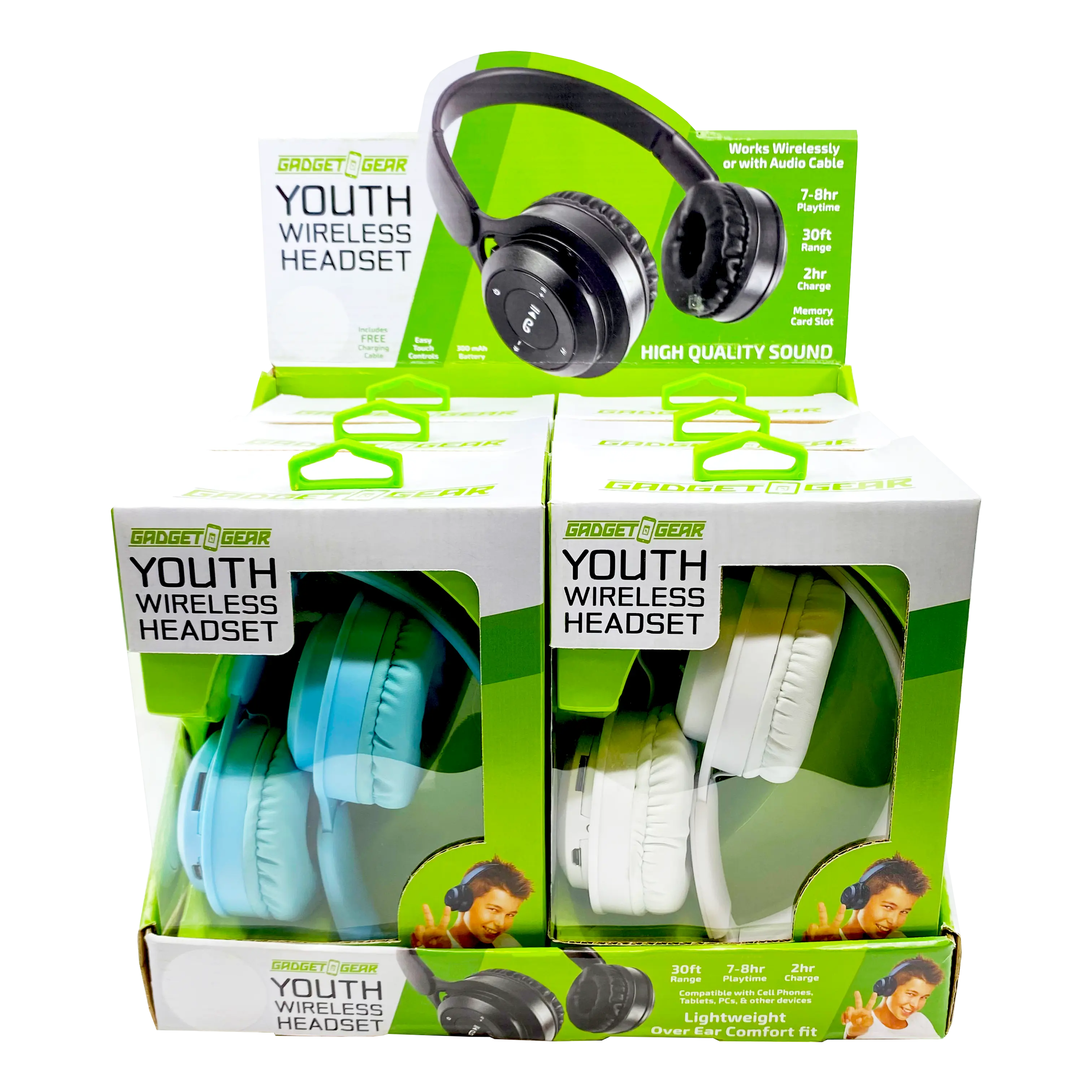 Wireless Headphones Youth with Aux Cable - 6 Pieces Per Retail Ready Display 23724 GADGET GEAR