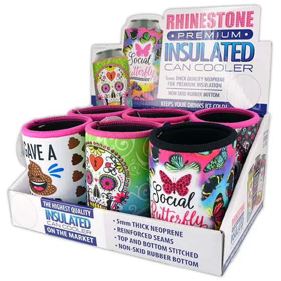 Neoprene Rhinestone Can and Bottle Cooler - 6 Per Retail Ready Display 24236 POLAR GEAR