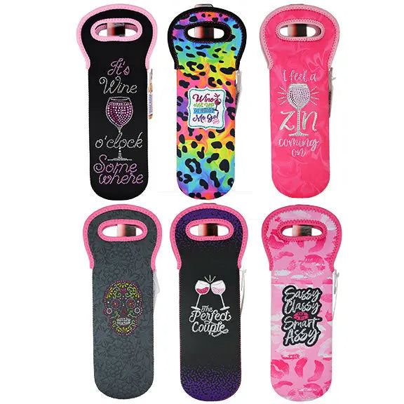 Neoprene Wine Bottle Carrier with Rhinestones - 6 Per Pieces Retail Ready Display 24520 POLAR GEAR