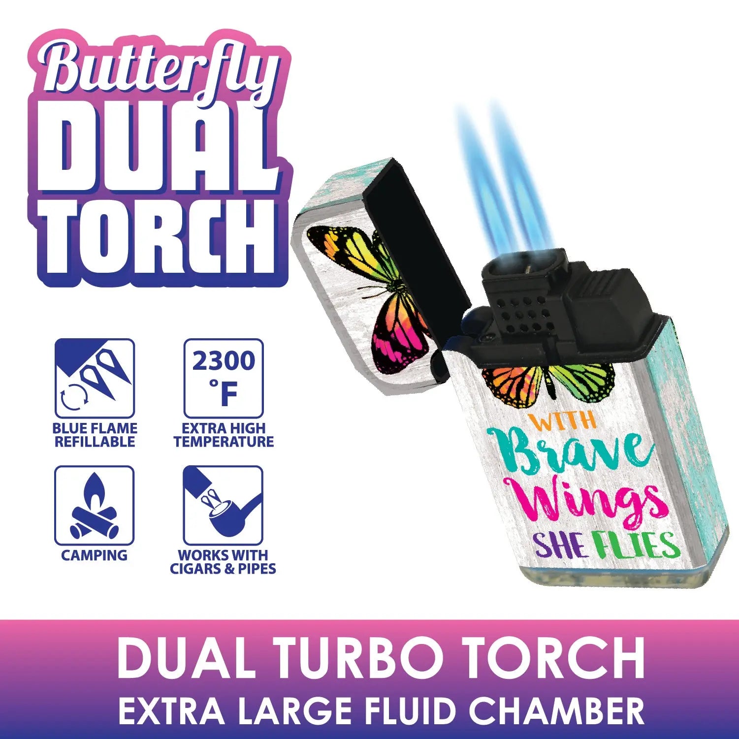 Sugar Skull Dual Torch Lighter - 15 Pieces Per Retail Ready Display 25184 SMOKEZILLA