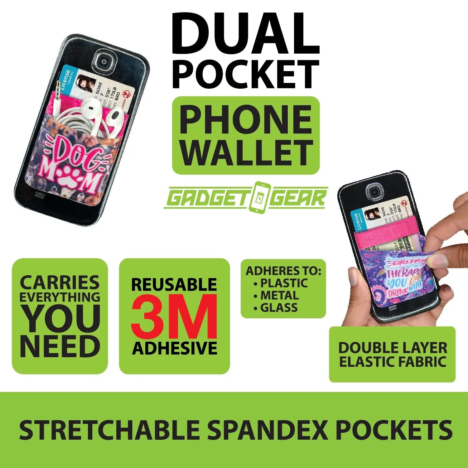 Phone Wallet Dual Pocket Spandex - 12 Pieces Per Retail Ready Display 25469 GADGET GEAR