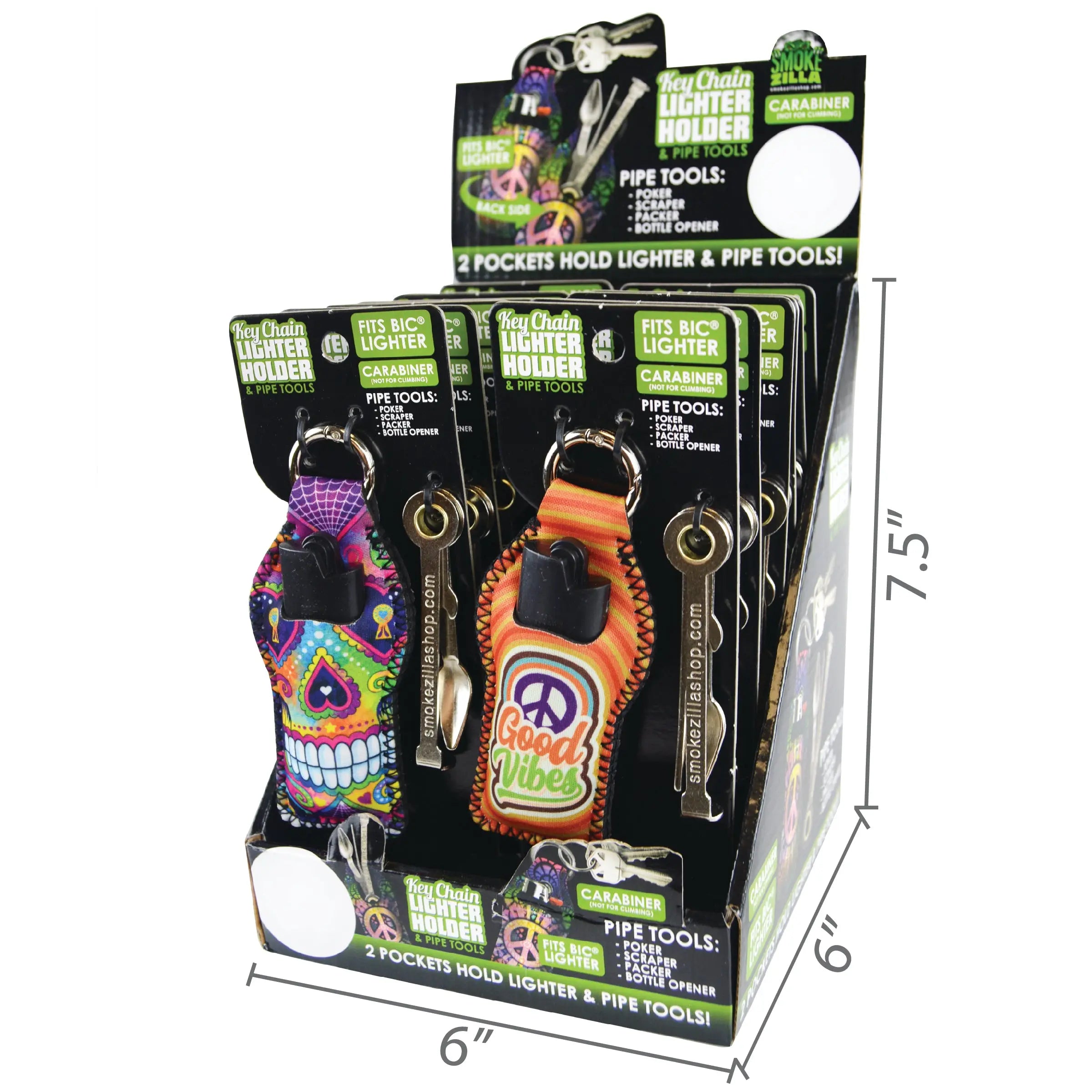Neoprene Lighter Case Key Chain with Tools - 12 Pieces Per Retail Ready Display 26124 SMOKEZILLA