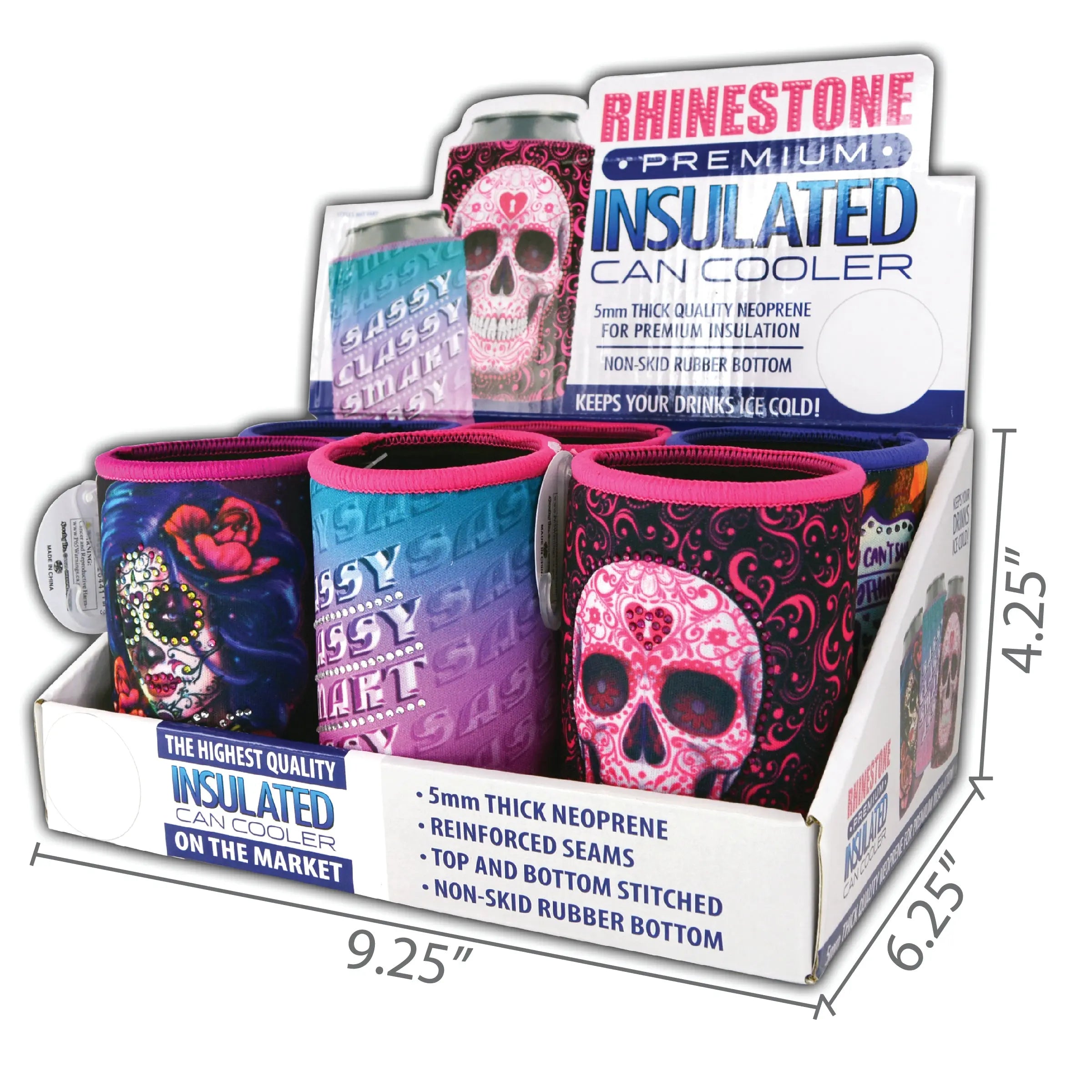 Neoprene Rhinestone Can and Bottle Cooler - 6 Per Retail Ready Display 26441 POLAR GEAR